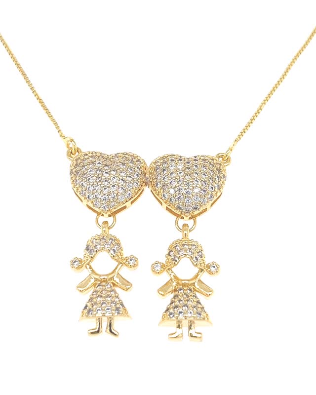 Necklace Girls 2Hearts Zirconia