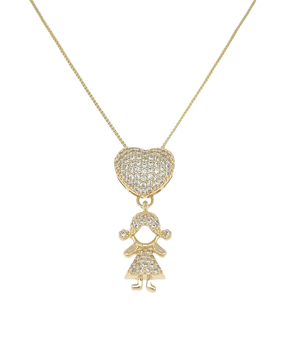 Gold Pendant Necklace Girl Heart Zirconia.