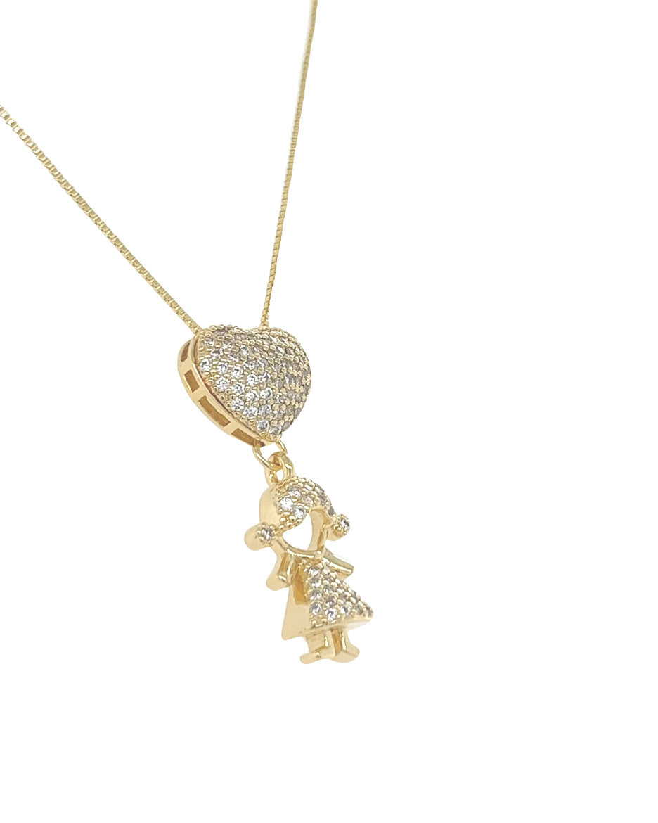 Gold Pendant Necklace Girl Heart Zirconia.