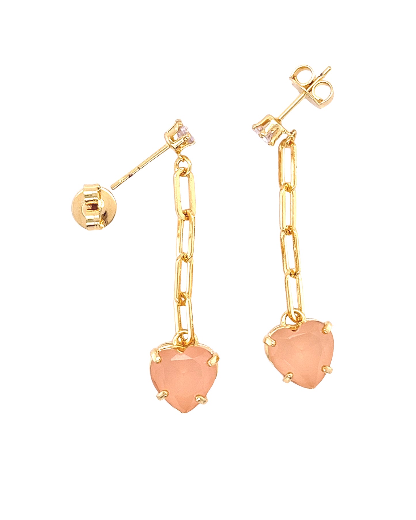 Earrings with Zirconia And Peach Heart shape Crystal