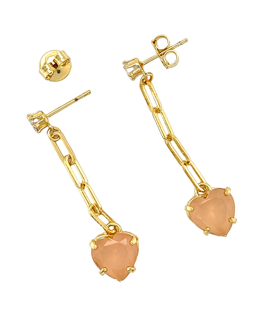 Earrings with Zirconia And Peach Heart shape Crystal