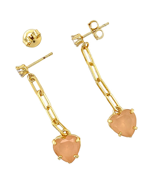 Earrings with Zirconia And Peach Heart shape Crystal