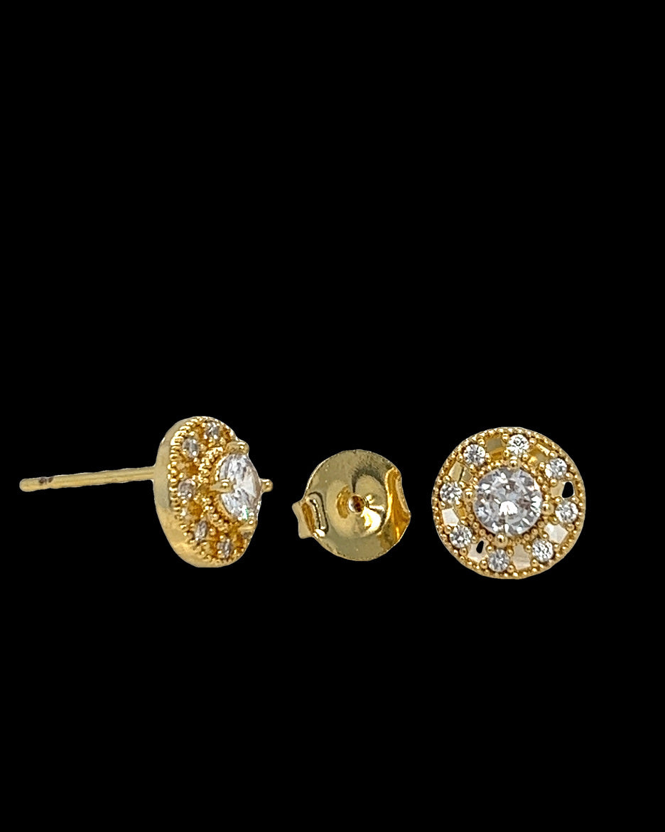 Stud Gold Round Earring with Zirconia