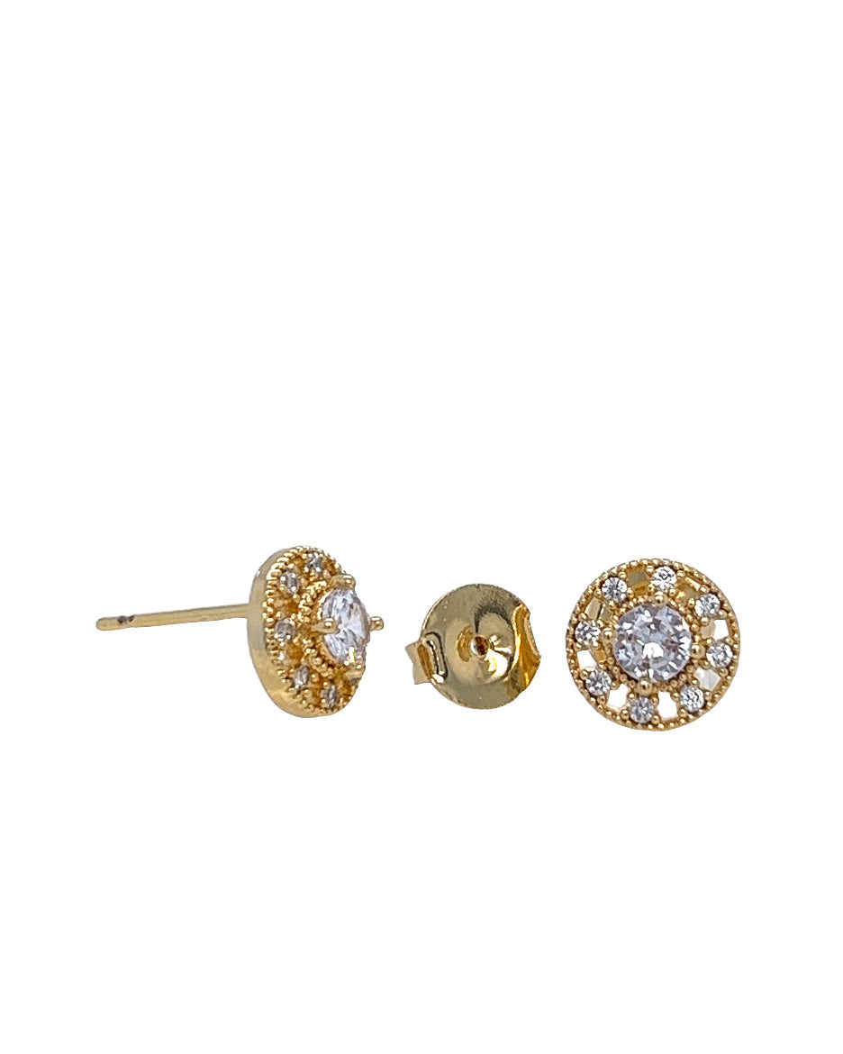 Stud Gold Round Earring with Zirconia