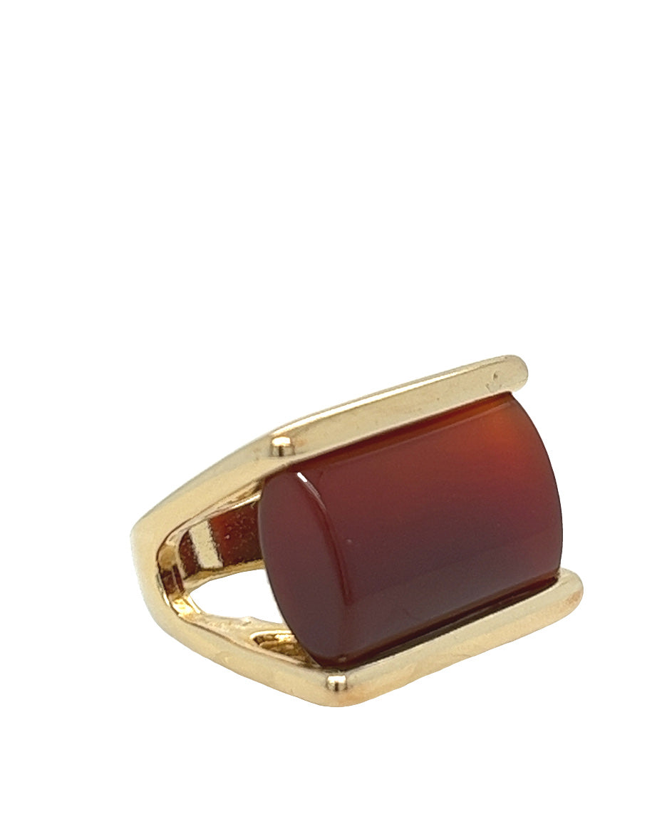 18K Gold Plated Ring with Red Agate Natural Stone