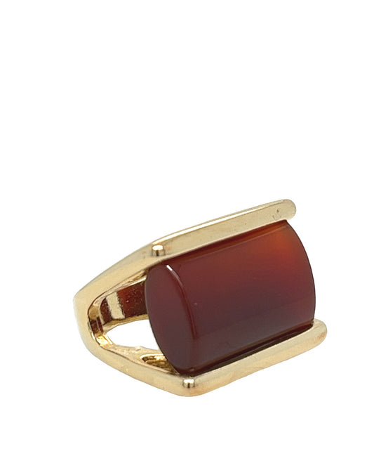 18K Gold Plated Ring with Red Agate Natural Stone