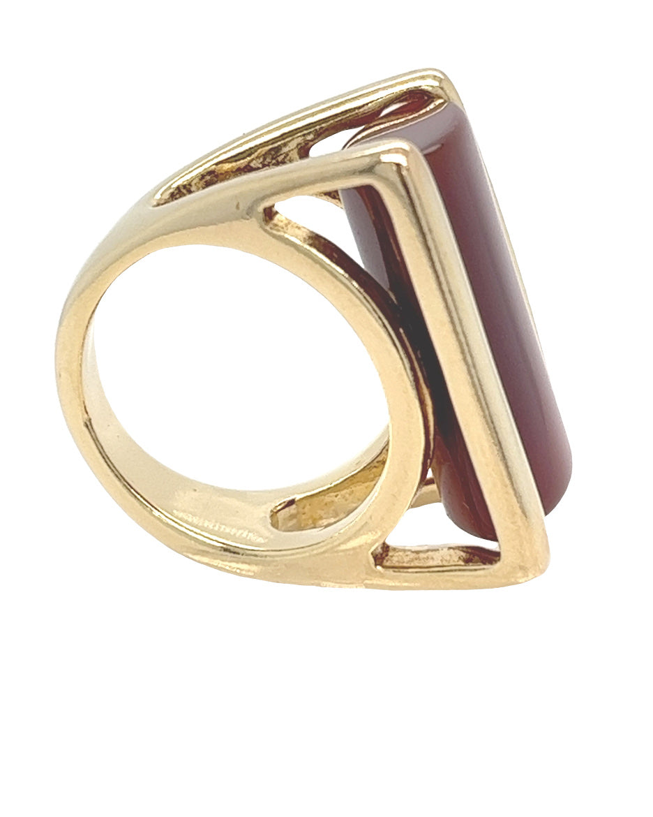 18K Gold Plated Ring with Red Agate Natural Stone