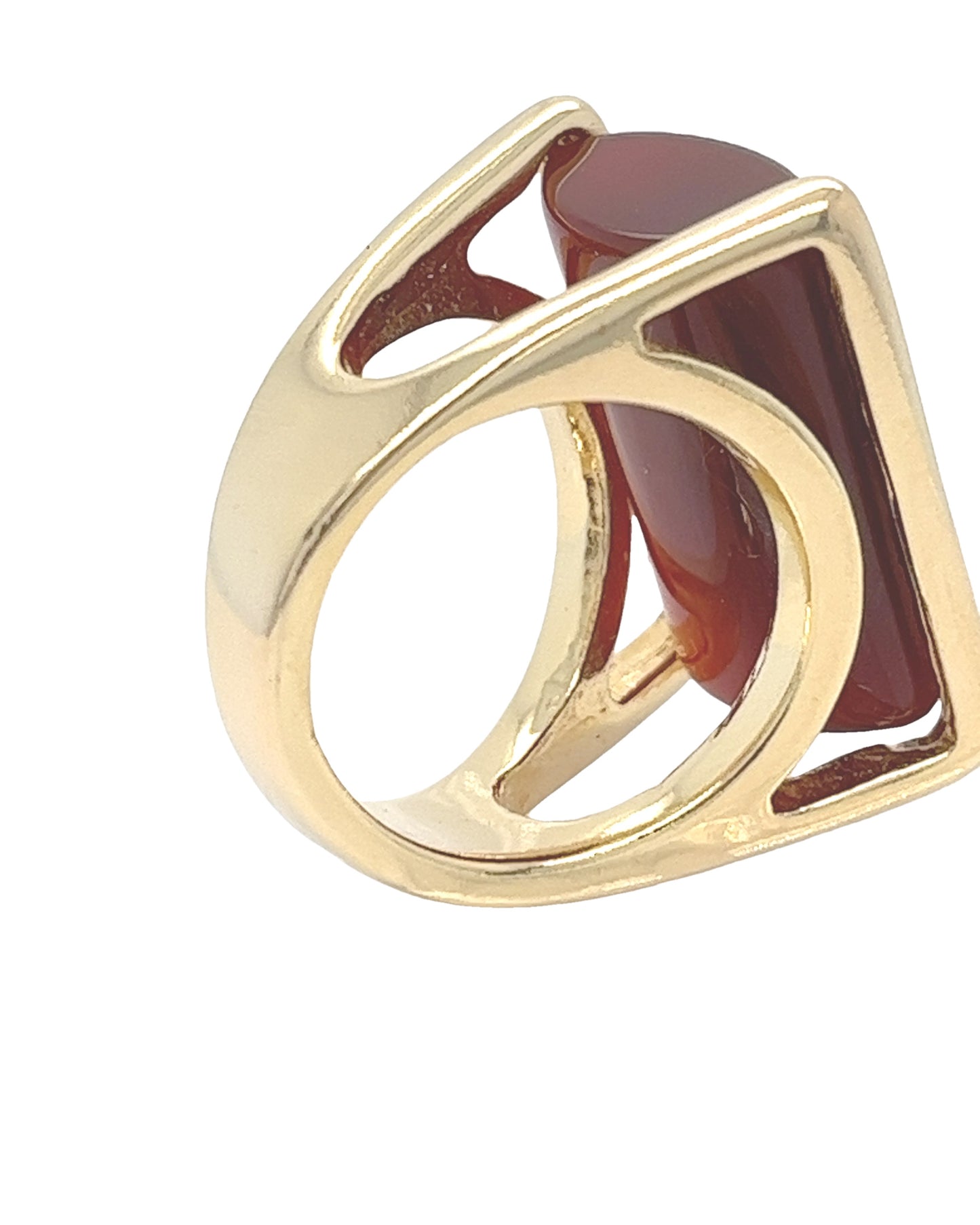 18K Gold Plated Ring with Red Agate Natural Stone