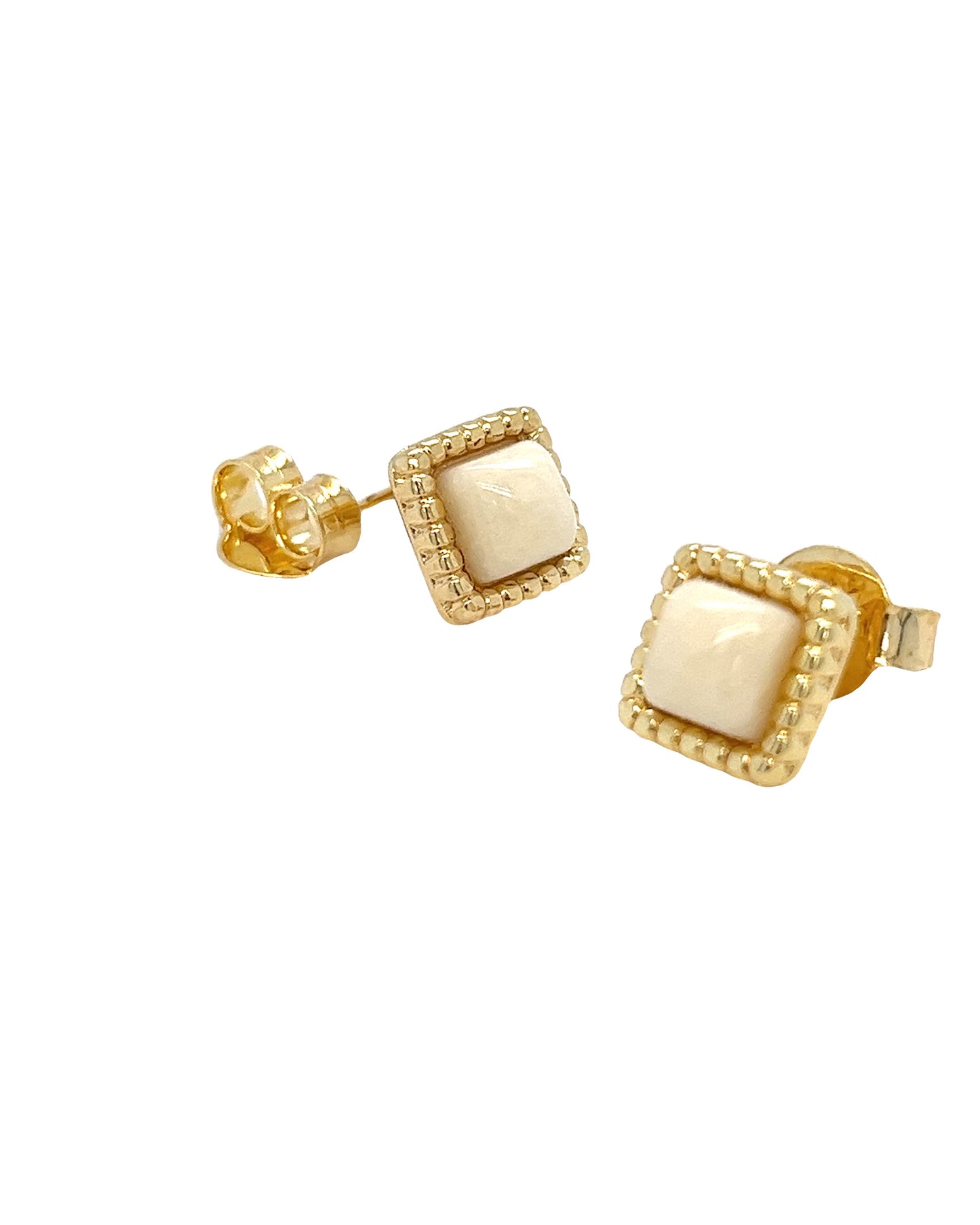 18K Gold Plated Square Earrings Natural Stone