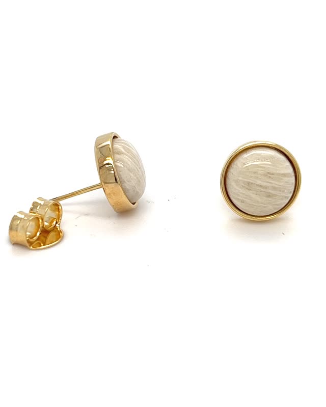 18K Gold Plated Round Earrings with Natural Stone