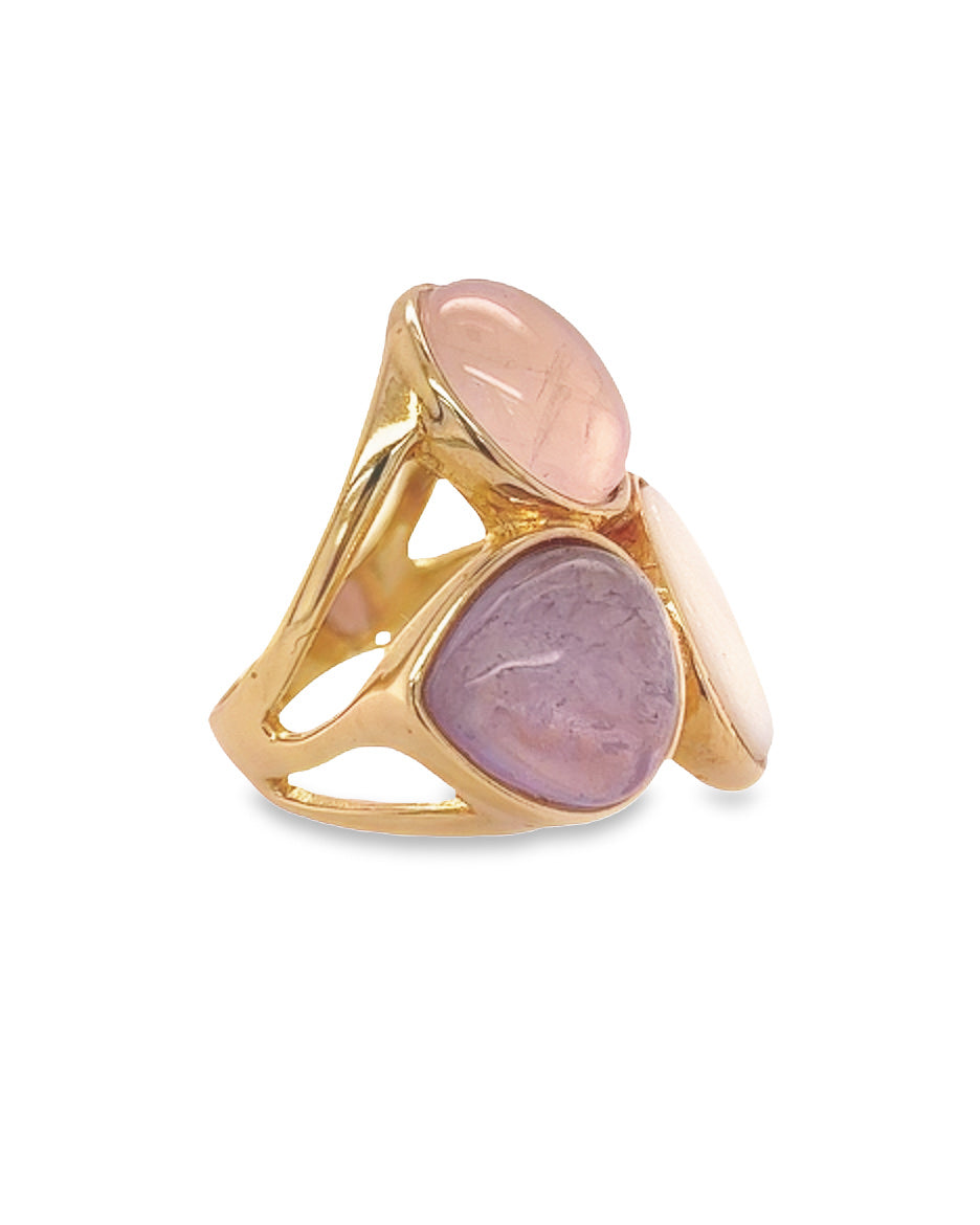 18K Gold Plated Ring with Natural Stones