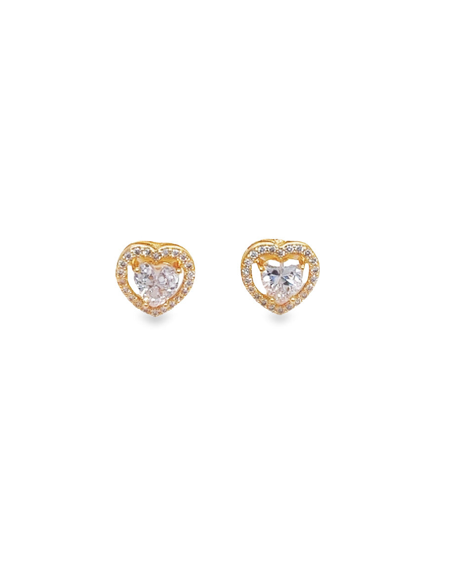 Heart-Shaped Zirconia Stud Earring Set