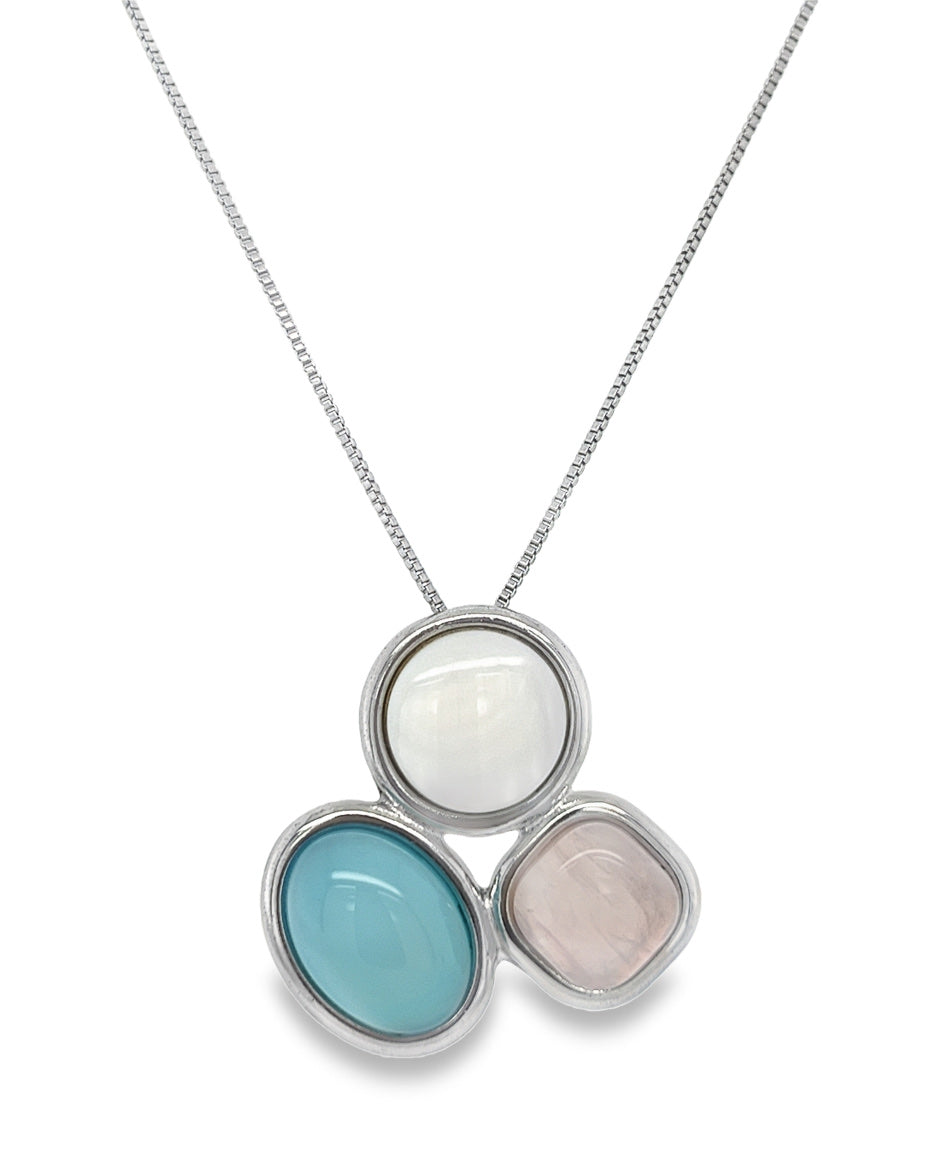 Rhodium Necklace with Natural Stone