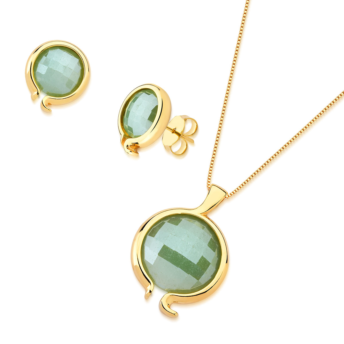 18K Gold Plated Earring and pendant Set with Natural Stones.