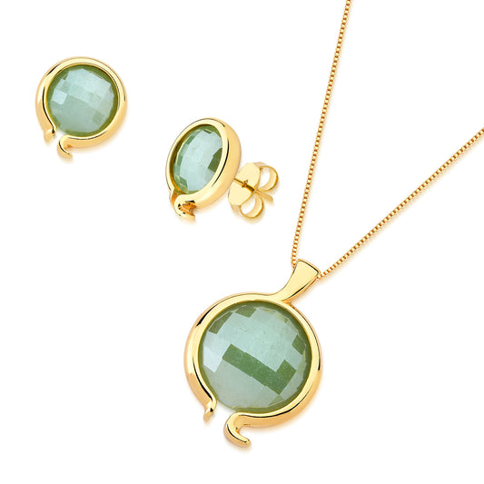 18K Gold Plated Earring and pendant Set with Natural Stones.