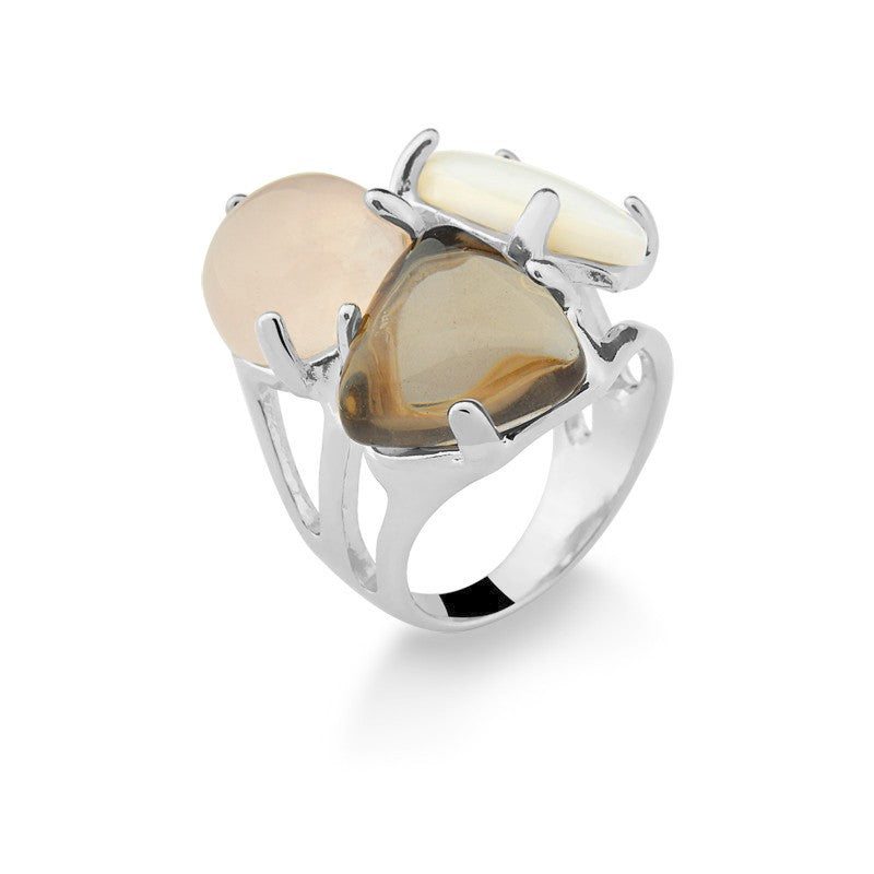 Rhodium Plated Ring with Natural Stones