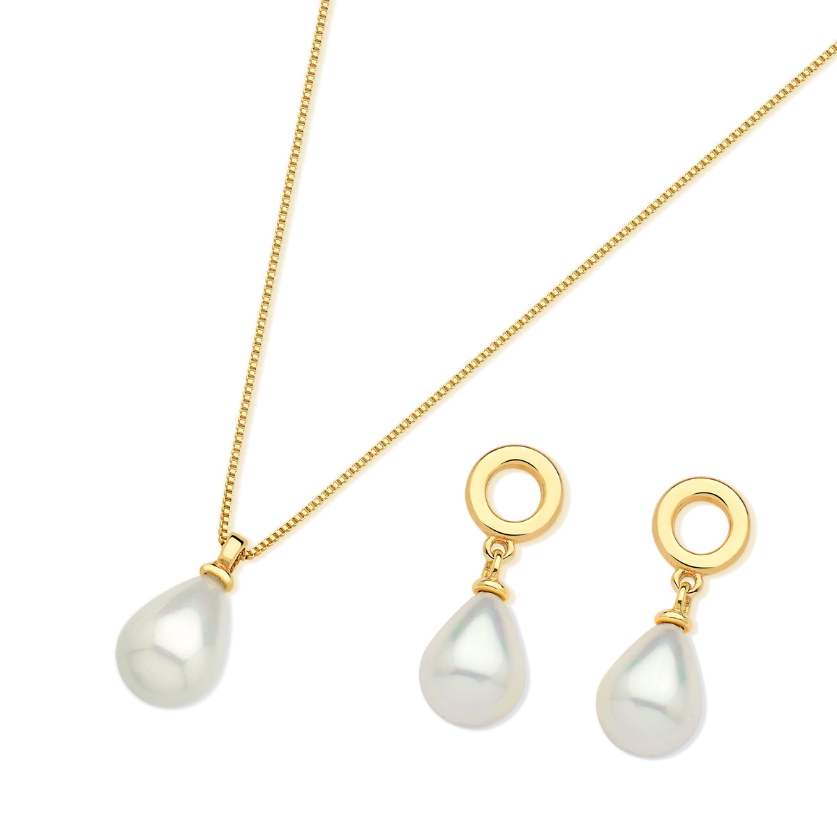 Earrings and Necklace Set with White Shell Pearl Natural Stone