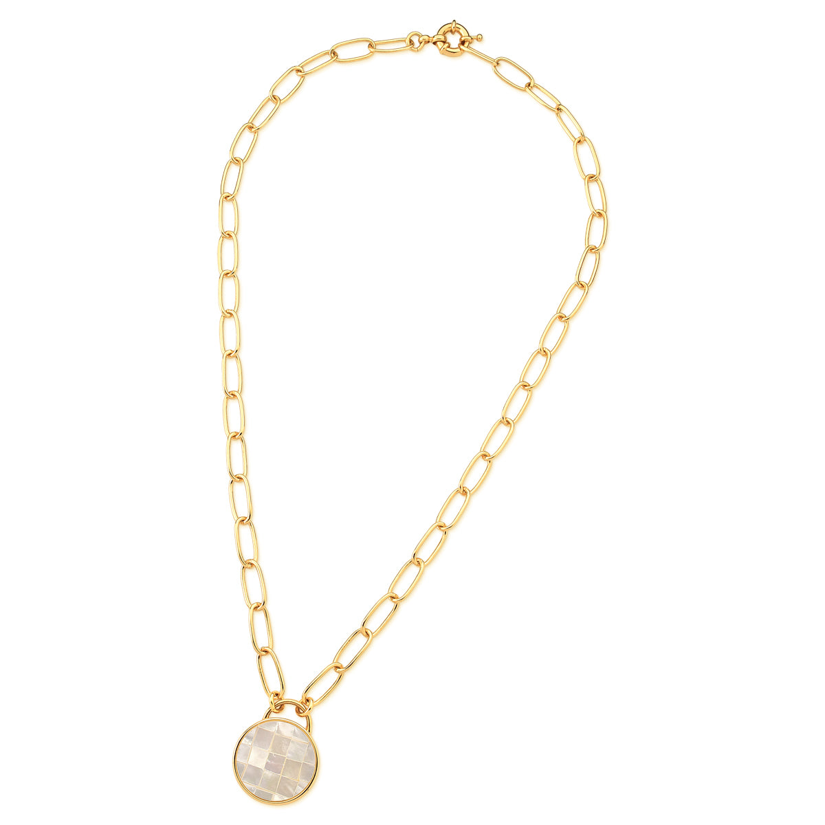 18K Gold Plated Link Necklace with Pendant Natural Stone