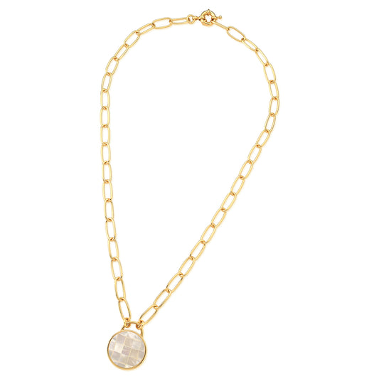 18K Gold Plated Link Necklace with Pendant Natural Stone