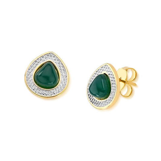 Earrings with Cabochon Green Agate Stone