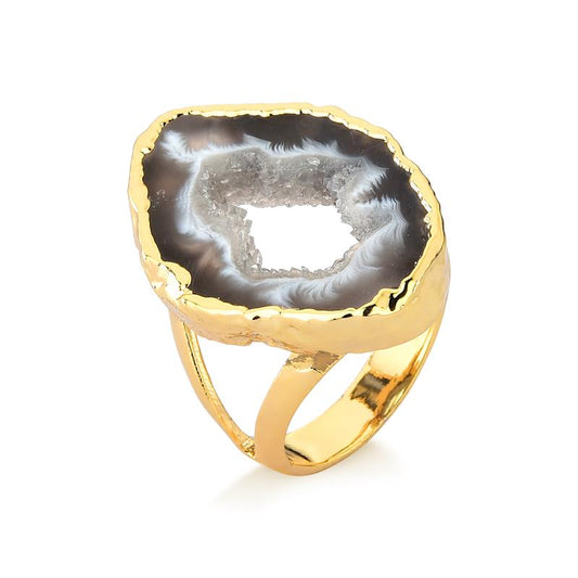 18K Gold Plated Ring with Natural Geode Stone.