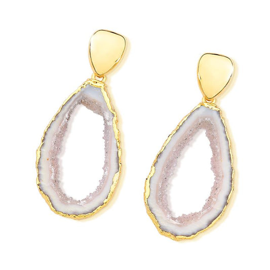 18K Gold Plated Earring with natural geode stone