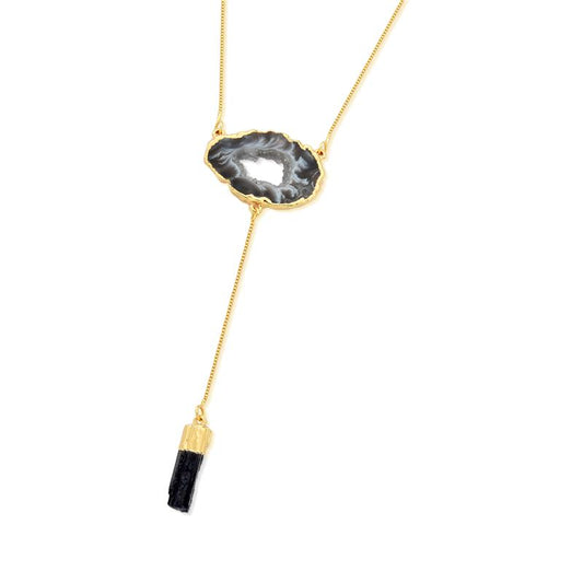 18K Gold Plated Necklace with Two Natural Stones,