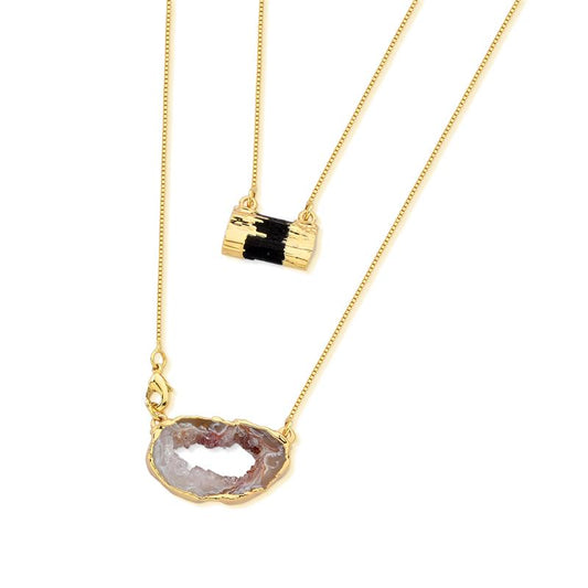 18K Gold Plated Necklace two heights with two stones.