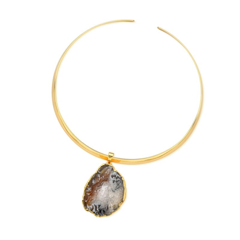 18K Gold Plated Necklace with natural geode stone