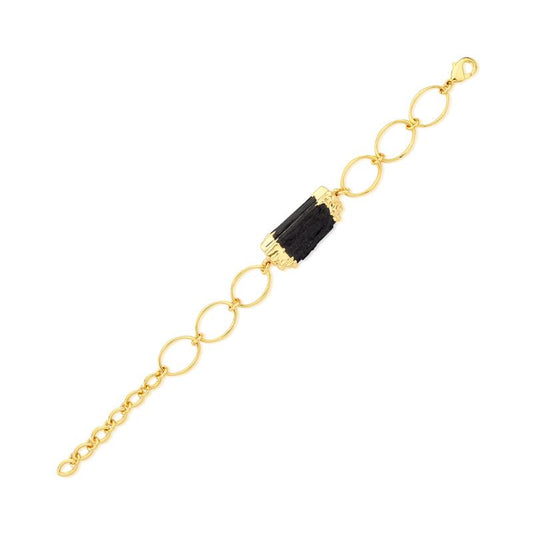 18K Gold Plated Bracelet with Natural Black Tourmaline Stone